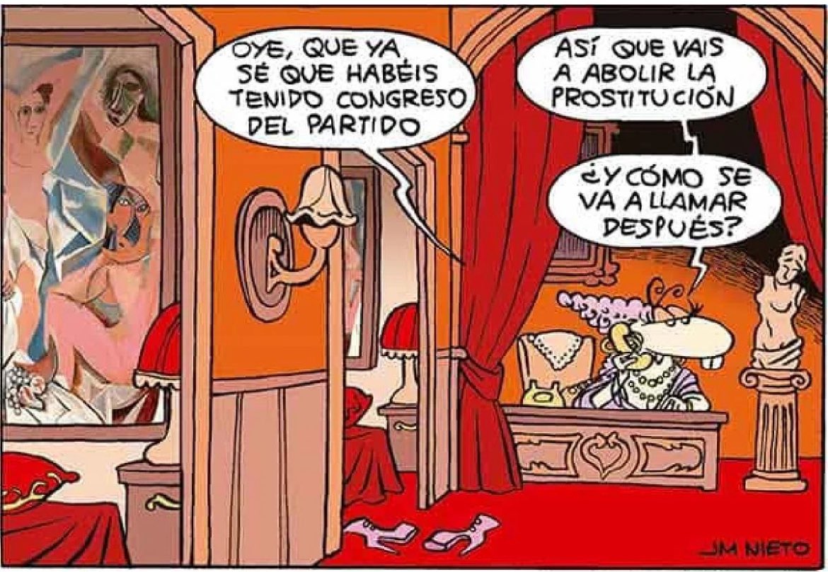Jose María Nieto (@humorjmnieto) on Twitter photo El gobierno anuncia que abolirá la prostitución, otra vez.
Un par de viñetas sobre el tema. El gobierno anuncia que abolirá la prostitución, otra vez.
Un par de viñetas sobre el tema.