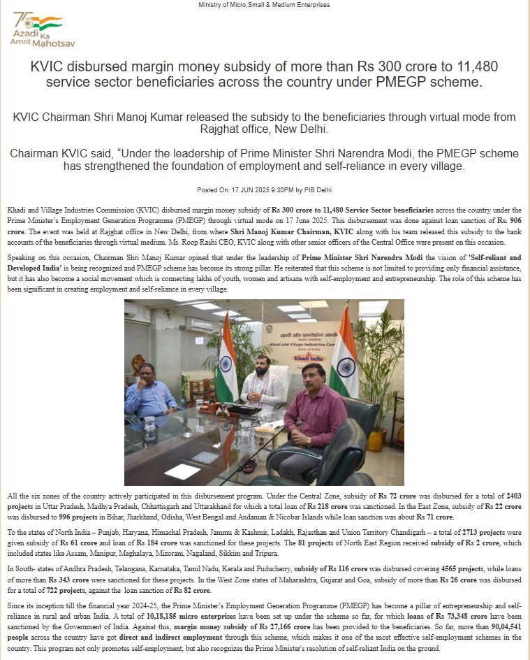 Khadi India (@kvicindia) on Twitter photo The distribution of тВ╣300 crore-plus margin money to 11,480 beneficiaries is not merely support; itтАЩs a true turning point in the lives of thousands of families!
Under the visionary leadership of HonтАЩble PM Shri <a href="/narendramodi/">Narendra Modi</a> Ji, #PMEGP is transforming into a powerful tool for The distribution of тВ╣300 crore-plus margin money to 11,480 beneficiaries is not merely support; itтАЩs a true turning point in the lives of thousands of families!
Under the visionary leadership of HonтАЩble PM Shri <a href="/narendramodi/">Narendra Modi</a> Ji, #PMEGP is transforming into a powerful tool for