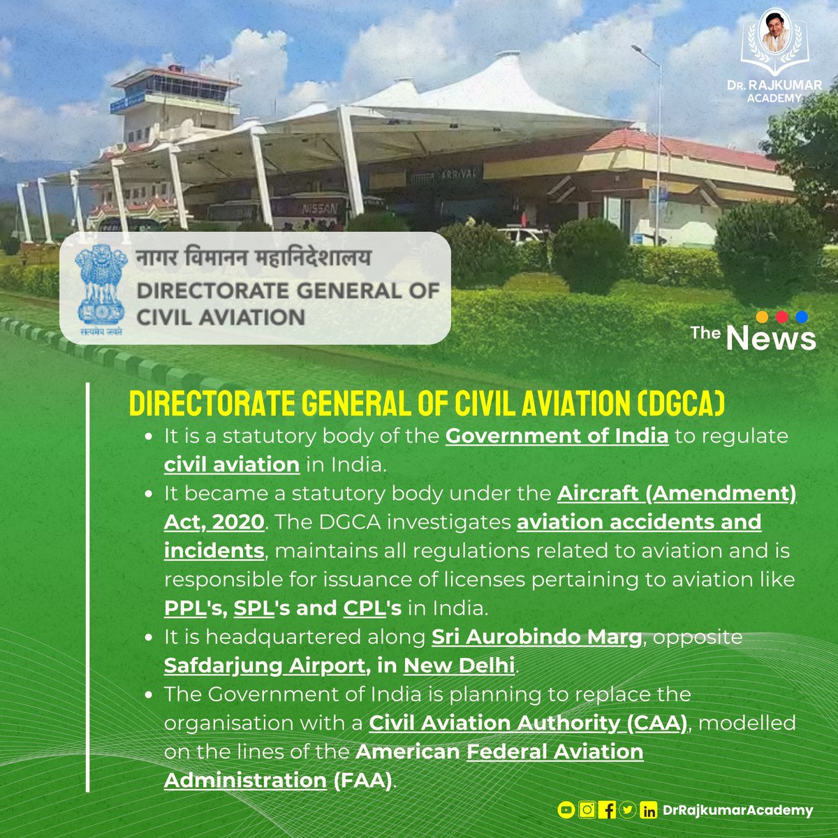 DrRajAcademy's tweet photo. 🛫 DGCA – India’s Civil Aviation Regulator ✈️🇮🇳
📌 Statutory body under MoHA, formed via Aircraft (Amendment) Act, 2020
📍 HQ: Sri Aurobindo Marg, New Delhi
Your skies, our safety! 🌍🛡️
#DGCA #AviationIndia #UPSCFacts #CivilAviation #PilotLicense #UPSC2025 #drrajkumaracademy https://t.co/04j01EPgx3