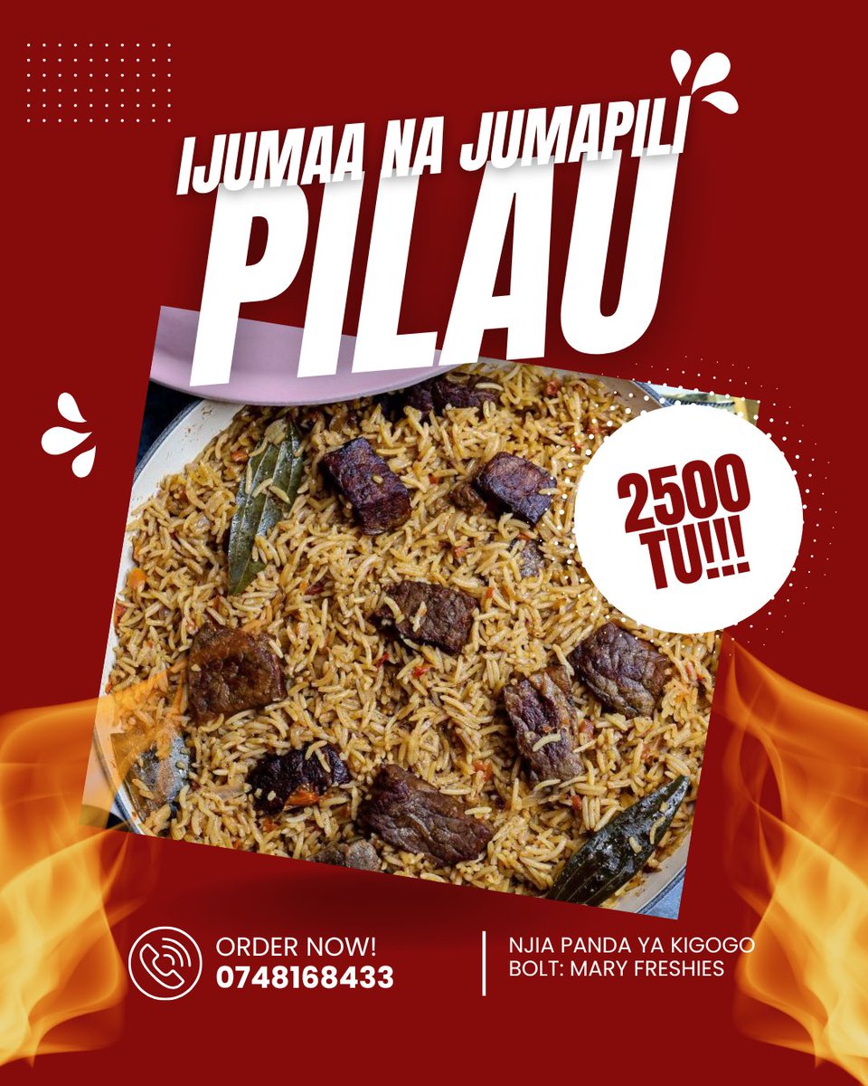 Tunapika pilau TAMU SANA! Kila Ijumaa na Jumapili. KARIBUNI SANA! Unaweza weka order yako kwa Whatsapp 0748168433.