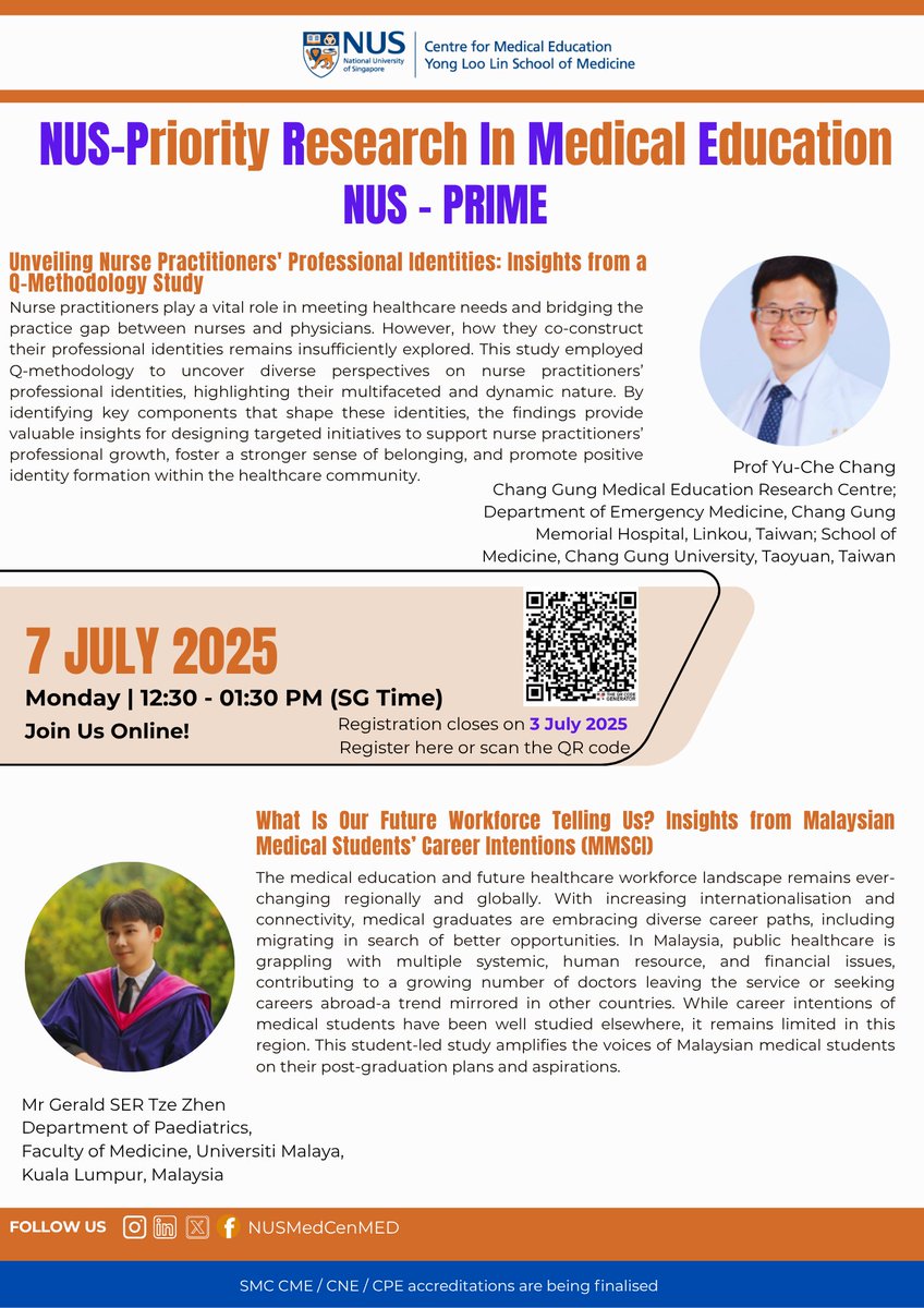 Exploring ways to promote #professional #identity #formation among #nurse practitioners or interested to find out more about the post-graduate plans of #medical students?

Sign up for the next NUS-PRIME session and hear from the 2 speakers: nus-sg.zoom.us/meeting/regist…