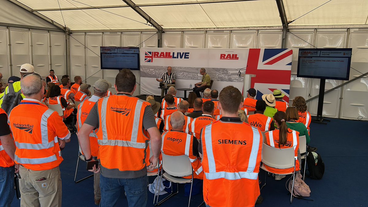 Standing room only and more coming in for <a href="/networkrail/">Network Rail</a>’s Andrew Haines, looking back over his long and distinguished career in the #railway ahead of retirement later this year. <a href="/railliveuk/">Rail Live</a> @rail #RailLive2025