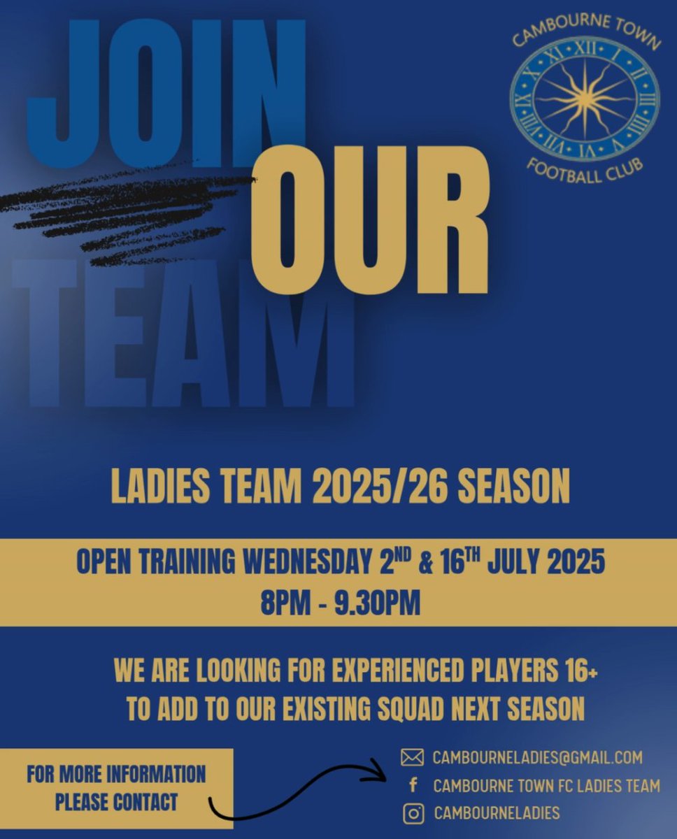 Pre-Season is here!

📅 Weds 2nd &amp; 16th July
📍 Cambourne Town FC 3G (behind Everyone Active)
⏰ 8-9.30pm

If you're interested, please drop us a message, we'd love to see new faces and welcome more people ahead of season 2025/26 🩵🤍
