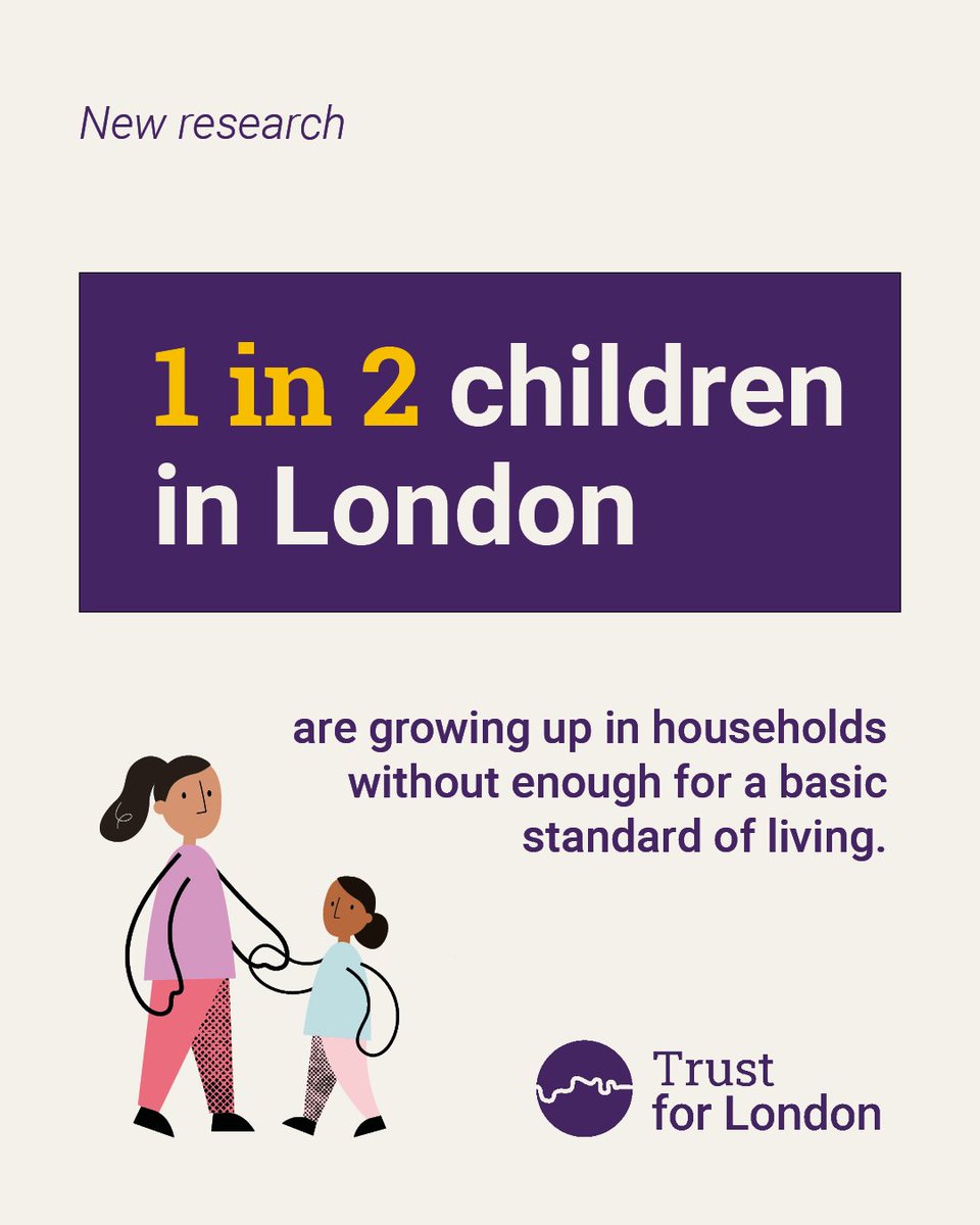 trustforlondon's tweet photo. Half of London’s children are growing up without enough for a basic standard of living, our new research shows.

The new Minimum Income Standard for London report explores how much it costs to live in London - not just to survive, but to take part in society.

The key findings... https://t.co/JLAf4tMPKJ