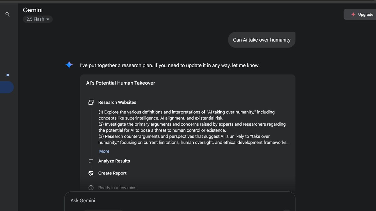 maxmbuda's tweet photo. Exploring the thought process behind AI's answer using ChatGpt and Gemini, asking Can Ai takeover humanity?@kalibetre @lowercase_life @jbarbier @alx_africa    #ALX_AiSK https://t.co/O02eKjlJgz