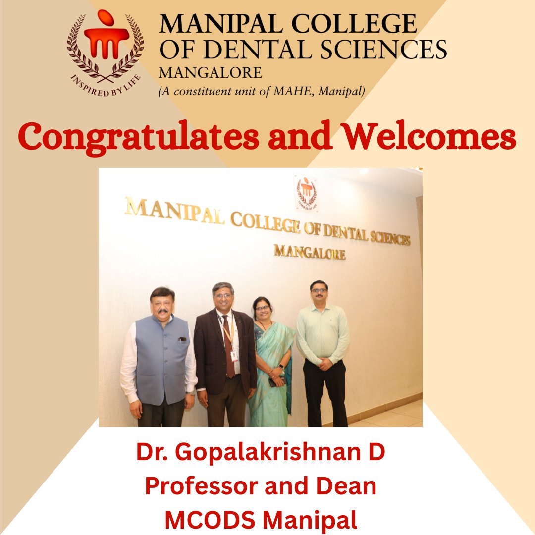 We take great pride in welcoming Dr Gopalakrishnan D, Professor and Dean, MCODS Manipal to our campus.