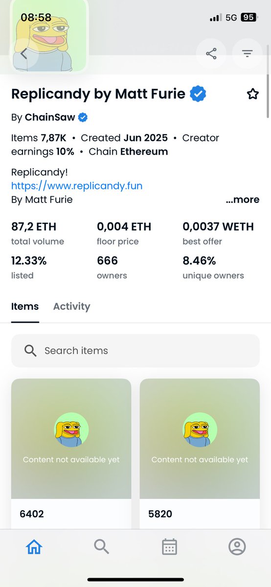 Wtf happened with #Replicandy by <a href="/Matt_Furie/">𝓜𝓪𝓽𝓽 𝓕𝓾𝓻𝓲𝓮</a> fam? 
Have we been scammed by the creator of Pepe the frog? 

 <a href="/zachxbt/">ZachXBT</a> please help us 🧐🙏