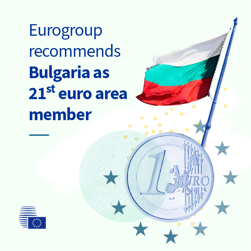 EUCouncilPress's tweet photo. "The Eurogroup today recommended that Bulgaria becomes the 21st member of the euro area - a crucial step on its path to adopt the euro in 2026" - @Paschald, President of the #Eurogroup 

Read more👇
