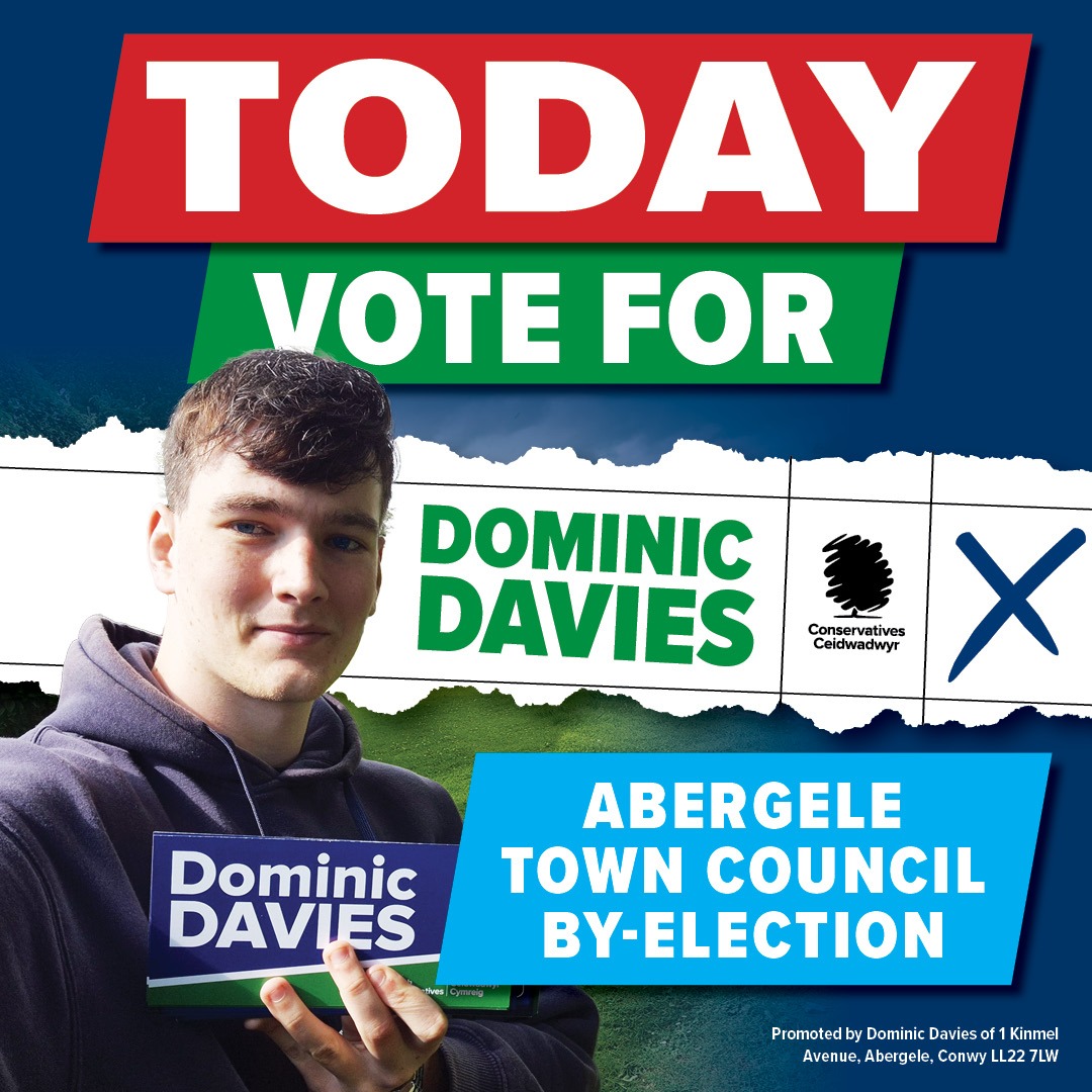 🗳 Today’s the day! Polls open 7am–10pm at the Scout HQ.

A vote for Dominic Davies is a vote for a clear, local plan - not tired rhetoric. It’s a vote for a fresh perspective and a voice that puts Abergele first.

Let’s deliver for our town.
#DeliverWithDavies #AbergeleVotes