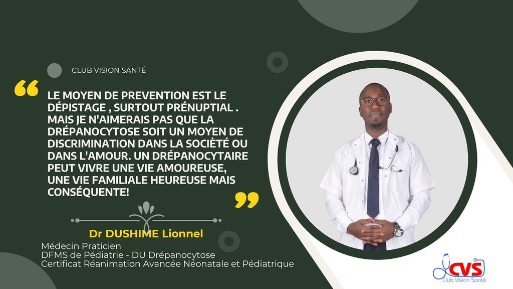 🩸 Journée mondiale de la drépanocytose | 19 juin. 
Dr Dushime Lionnel nous rappelle que vivre avec la drépanocytose n'empêche pas de mener une vie épanouie, aimante et responsable.  

🎯 Sensibiliser, c’est aussi combattre les préjugés.  

#Drépanocytose #JournéeMondiale