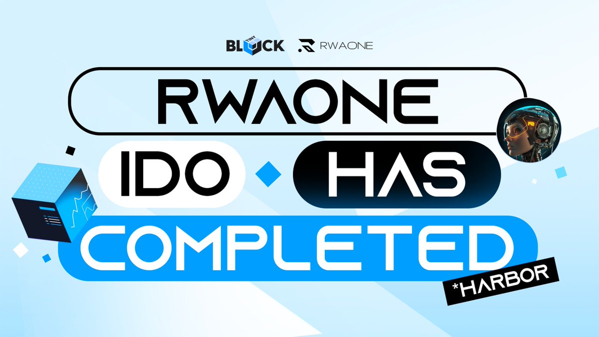 RWAOne IDO has officially ended on TinyBlock

✅ Half of the pool sold out in just 15 minutes
✅ Fully sold out in half of IDO time
✅ Oversubscribed at 102.75%

Massive thanks to everyone who joined this early leap with us and <a href="/RWAOnedefi/">RWAOne | $RWAOne now LIVE</a>

What’s next?
✅ Listing is loading
✅
