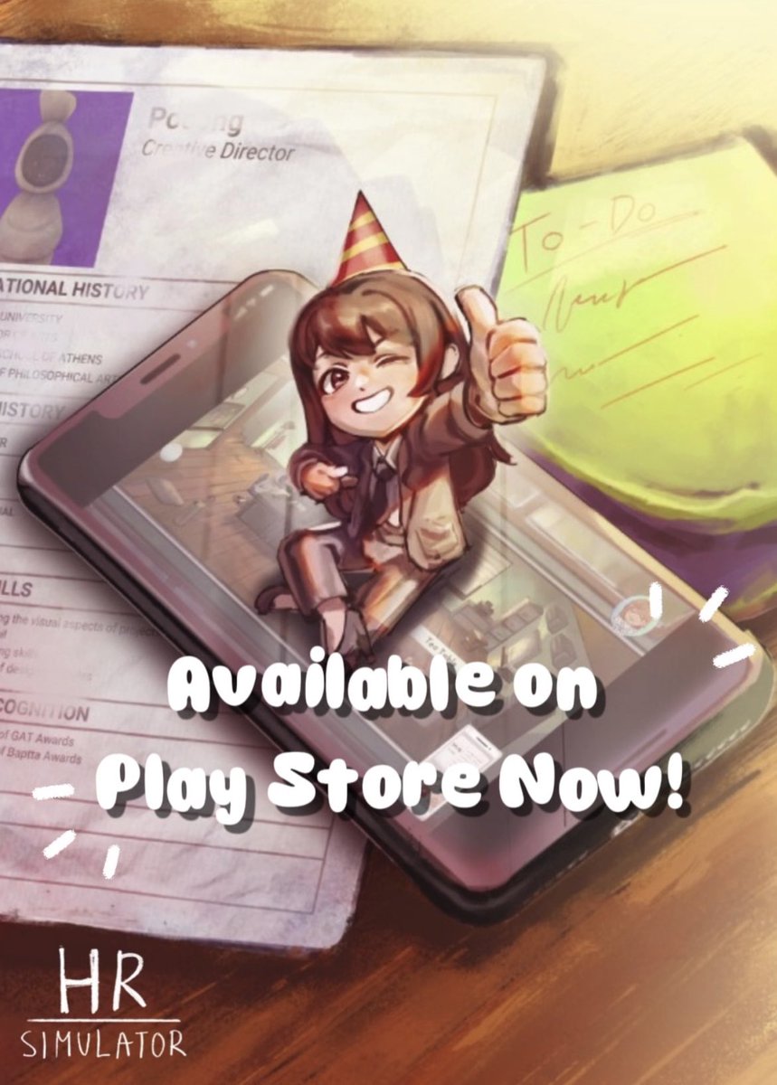 hr_simulator's tweet photo. 📢 It’s here!
HR Simulator (Mobile Version) is officially released! Download it now on the Play Store!
Handle all the office work, build your dream team, fire unproductive employees, and help Ummu become the wisest HR — all to satisfy that ridiculously picky CEO!
#HRSimulator https://t.co/U6ooiFxfu1