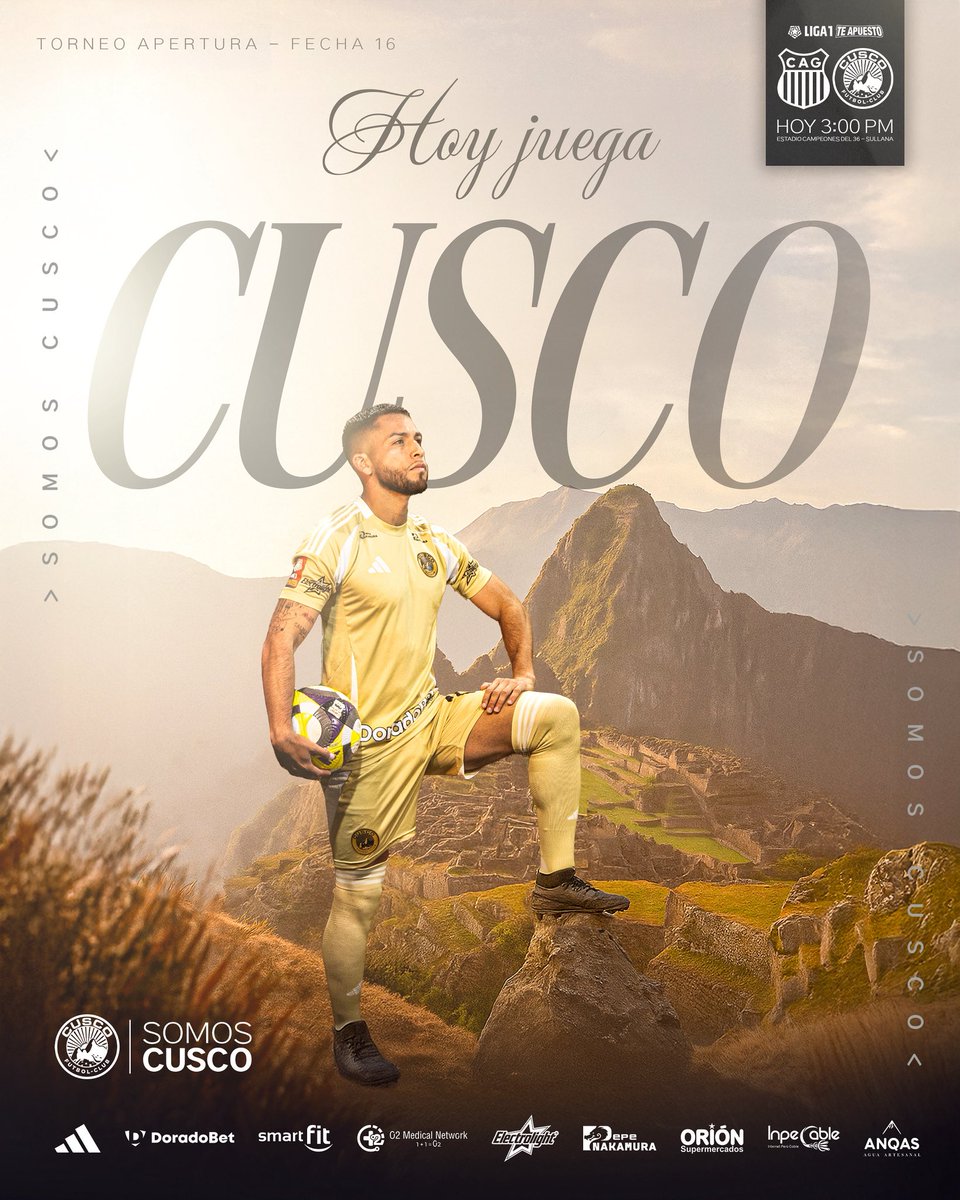 ⚽️ ¡𝗛𝗢𝗬 𝗝𝗨𝗘𝗚𝗔 𝗖𝗨𝗦𝗖𝗢! 💛

Con garra, corazón y el aliento de toda nuestra hinchada ¡vamos por una nueva batalla! 🛡️💪

¡A dejarlo todo en la cancha!

#SomosCusco