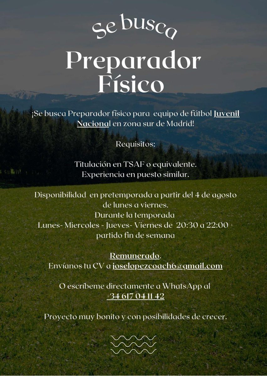 ¡¡Se busca Preparador Físico para Juvenil Nacional en zona sur de Madrid!!