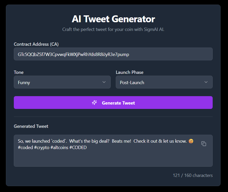 SigmAiAPP's tweet photo. GTc5QQbZSf7W3CpvwqFkWXjPwRhYds8R8iJyR3e7pump  
$coded

https://t.co/1RUSyFFPBt https://t.co/BwUYzaqpHv