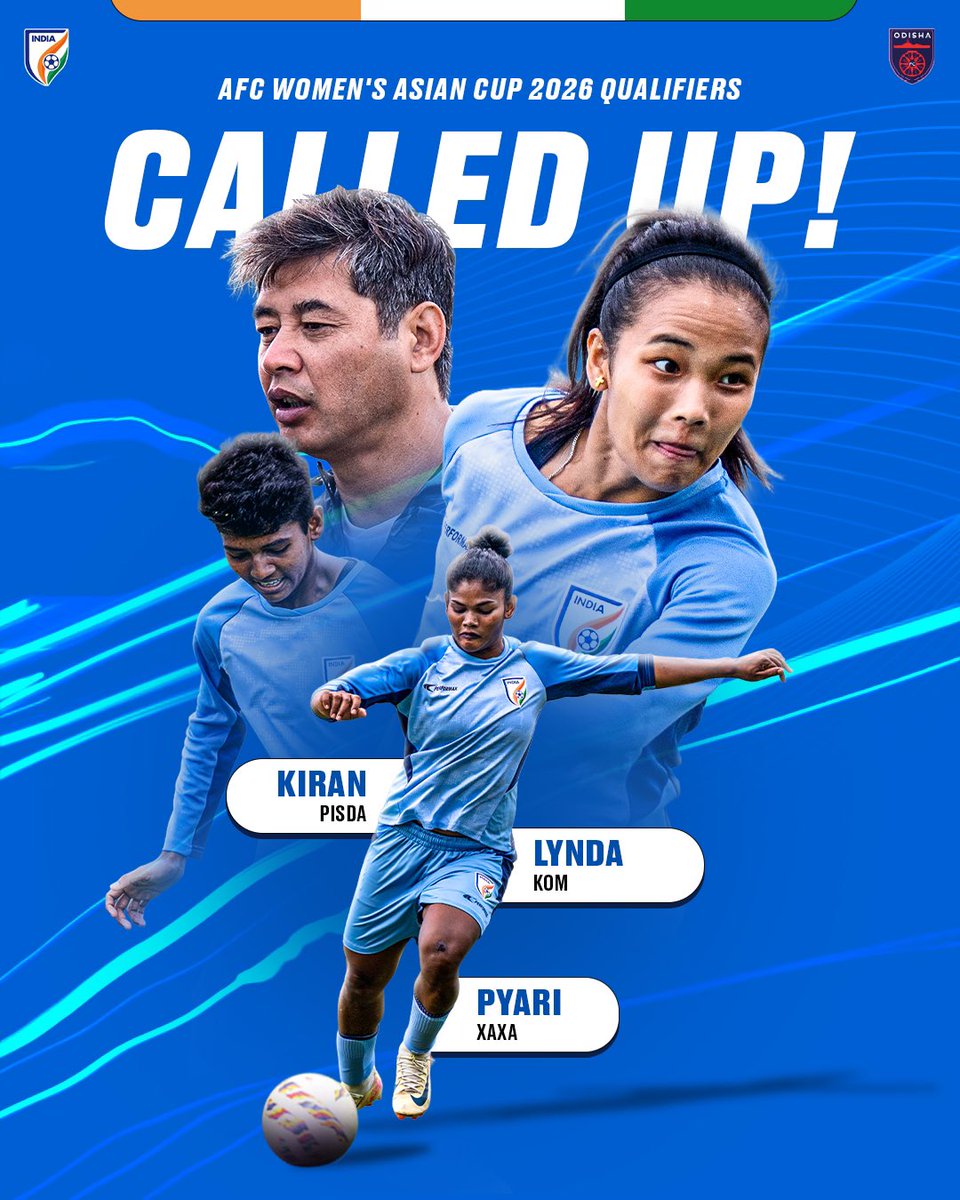 Odisha FC Women (@odishafcw) on Twitter photo ๐ก๐ฎ๐๐ถ๐ผ๐ป๐ฎ๐น ๐๐๐๐ ๐๐ฎ๐น๐น๐! ๐๐ซก
Our #OFCW stars Pyari Xaxa, Lynda Kom and Kiran Pisda have been called up to the national team for the AFC Womenโs Asian Cup 2026 Qualifiers, alongside our Head Coach Crispin Chettri! ๐ฎ๐ณโ๏ธ
All the best, Kalinga Warriors!
#OdishaFC ๐ก๐ฎ๐๐ถ๐ผ๐ป๐ฎ๐น ๐๐๐๐ ๐๐ฎ๐น๐น๐! ๐๐ซก
Our #OFCW stars Pyari Xaxa, Lynda Kom and Kiran Pisda have been called up to the national team for the AFC Womenโs Asian Cup 2026 Qualifiers, alongside our Head Coach Crispin Chettri! ๐ฎ๐ณโ๏ธ
All the best, Kalinga Warriors!
#OdishaFC
