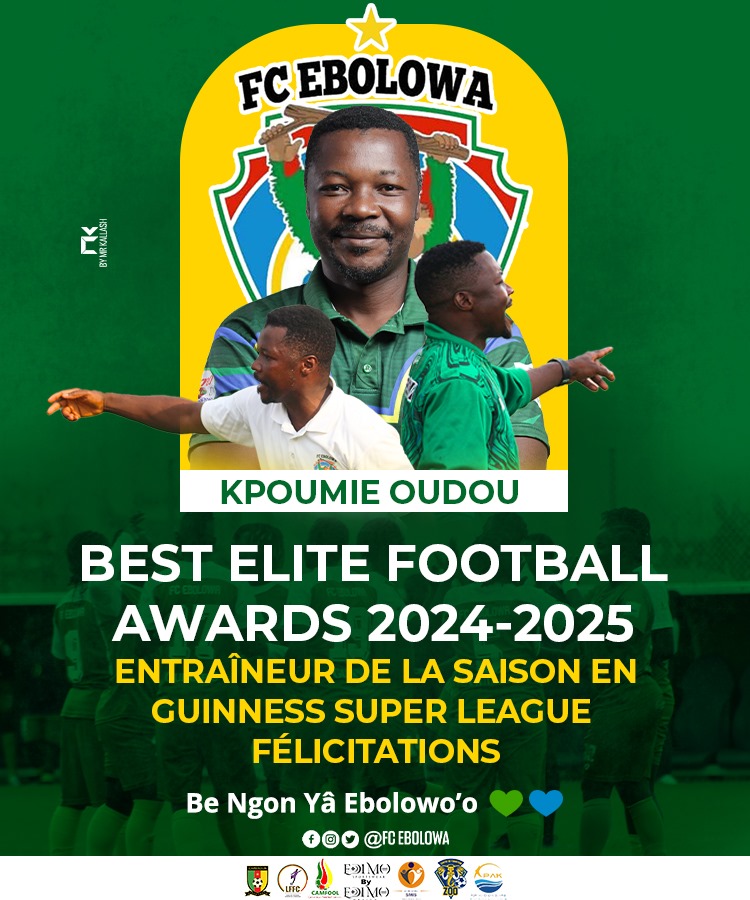 🥳<a href="/FCEbolowa/">FC Ebolowa</a> 💚💙 se réjouit pour  #KPOUMIEOUDOU,  Entraîneur <a href="/GSuper_League/">Guinness Super League</a> 5 Best Élite Football Awards 2024-2025 de 
#Footdicietdailleurs  <a href="/Griffe2Foot/">Griffe 2 F⚽⚽T🇨🇲</a>

#WeAreBeNgonYâEbolowoo💚💙
#Championne🇨🇲🏆🥇 
#CHGSL5
<a href="/PortOfKribi/">Port Autonome de Kribi</a>
<a href="/edimosports/">EDIMO Sports</a>
<a href="/Camfool_/">Camfool Association</a> 
#ASMIS
#EnsembleEcrivonslHistoire