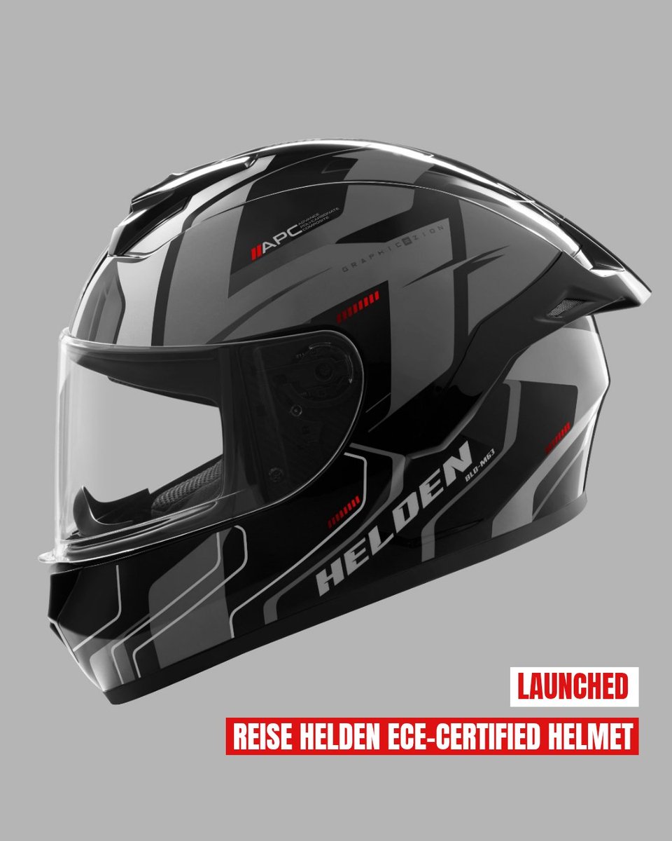 bikeindia's tweet photo. The Reise Helden ECE-certified helmet has been launched at Rs 3,499, and will be available for purchase across India.
The Helden is ISI and DOT certified, and more importantly, also gets an ECE certification, albeit the last-generation 22.05 one. This is an injection-moulded polycarbonate helmet with removable and washable internal padding, as well as an anti-scratch coated visor. Additionally, the EPS also has slots to install a bluetooth / intercom system.
@reisemoto_
