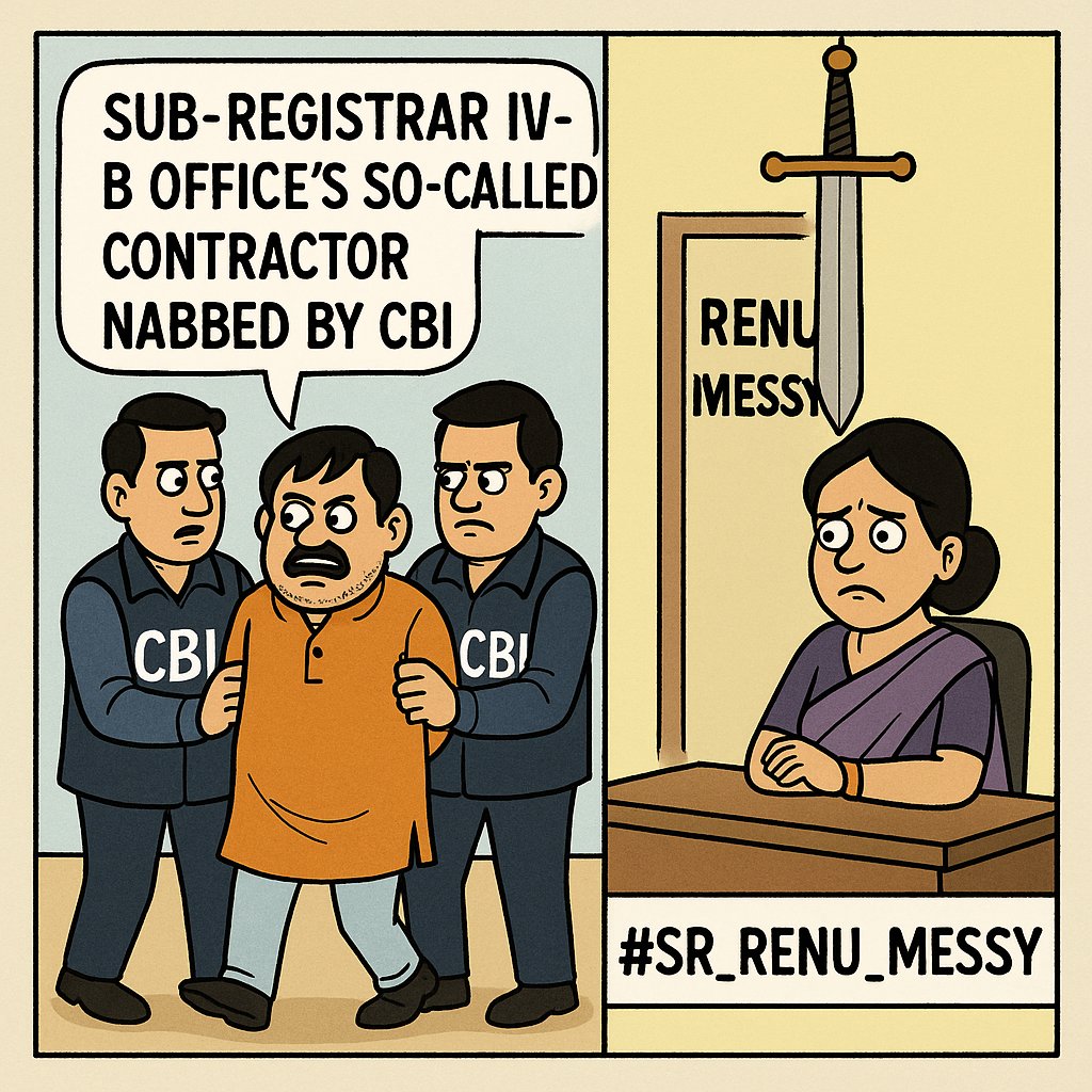 शाहदरा इलाके की #Sub_Registrar_IV_B दफ्तर का कथित ठेकेदार चढ़ा सीबीआई के हत्थे, #SR_Renu_Messi पर लटकी तलवार! 

दरअसल एक अधिवक्ता ने 27 मई को अपने मुवक्किल की #Release_Dead पंजीकृत कराने के लिए अपने मुंशी को #S_R_IV_B के पद पर तैनात #Renu_Messi के दफ्तर भेजा था। 

जहां मैडम ने