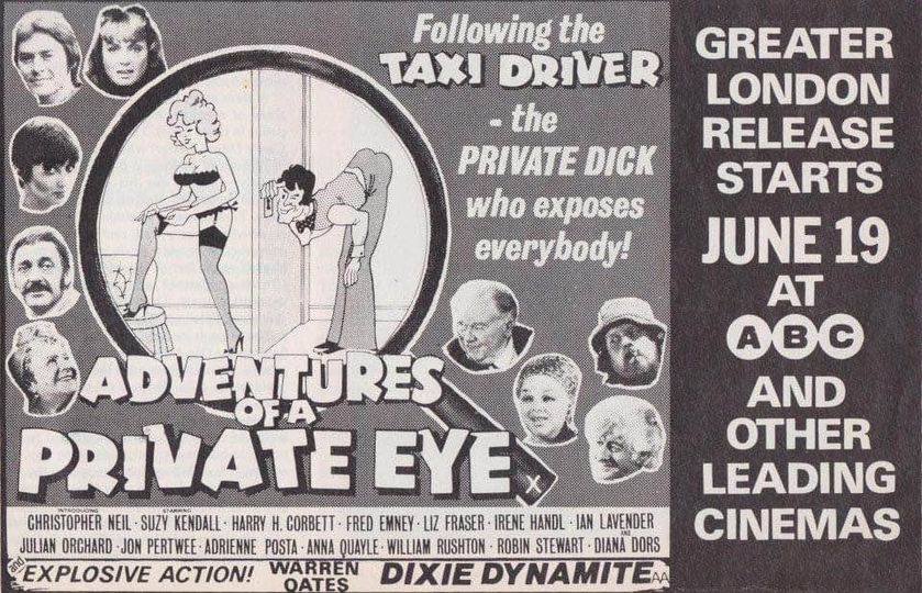 Forty-eight years ago today, the private dick who exposed everybody was in London cinemas... #AdventuresOfAPrivateEye #1970s #film #Films #StanleyALong #ChristopherNeil #SuzyKendall #HarryHCorbett #LizFraser #dianadors