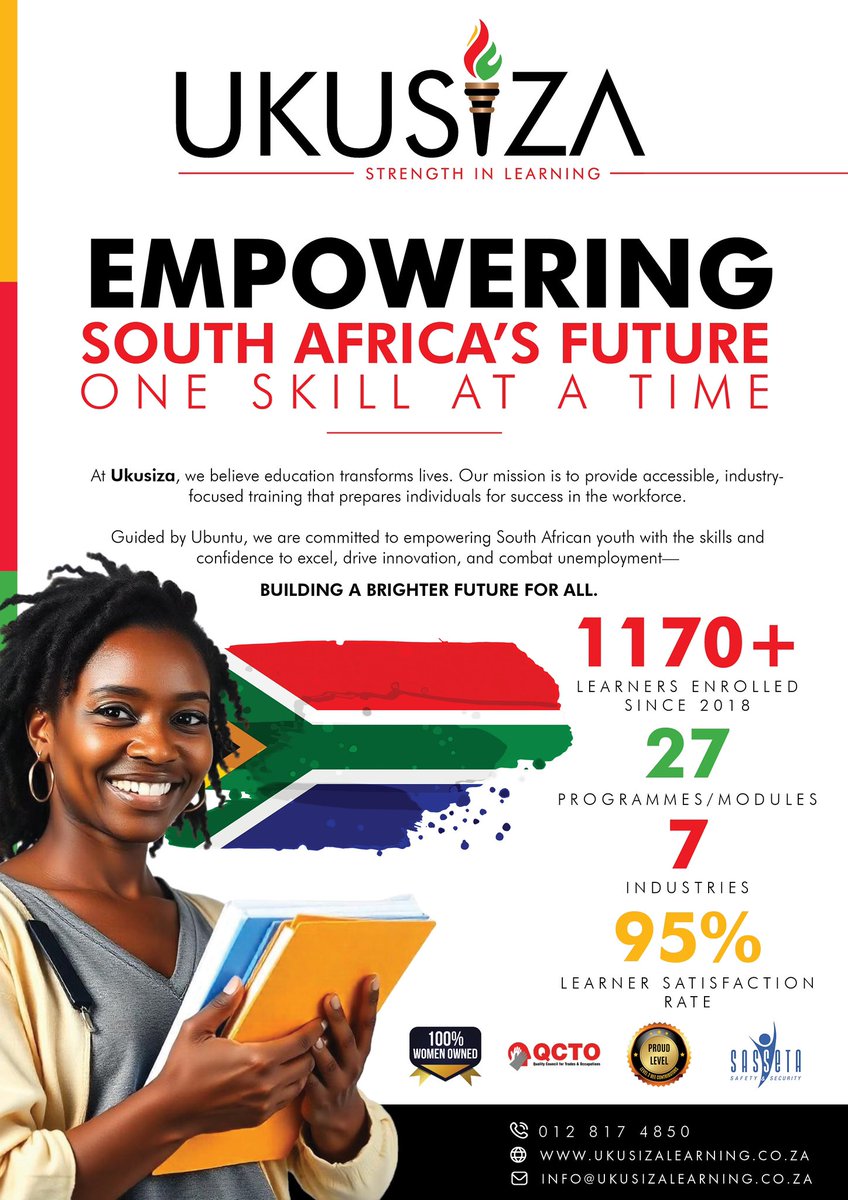 UkusizaLearning's tweet image. Developing talent, driving impact in SA 🇿🇦
At Ukusiza, we blend local insight with global L&amp;amp;D to shape future-ready Legal &amp;amp; Debt Collection pros.
📘 Explore our courses: 
ukusizalearning.co.za

#LDProud #EmpowerThroughEducation #StrengthInLearning