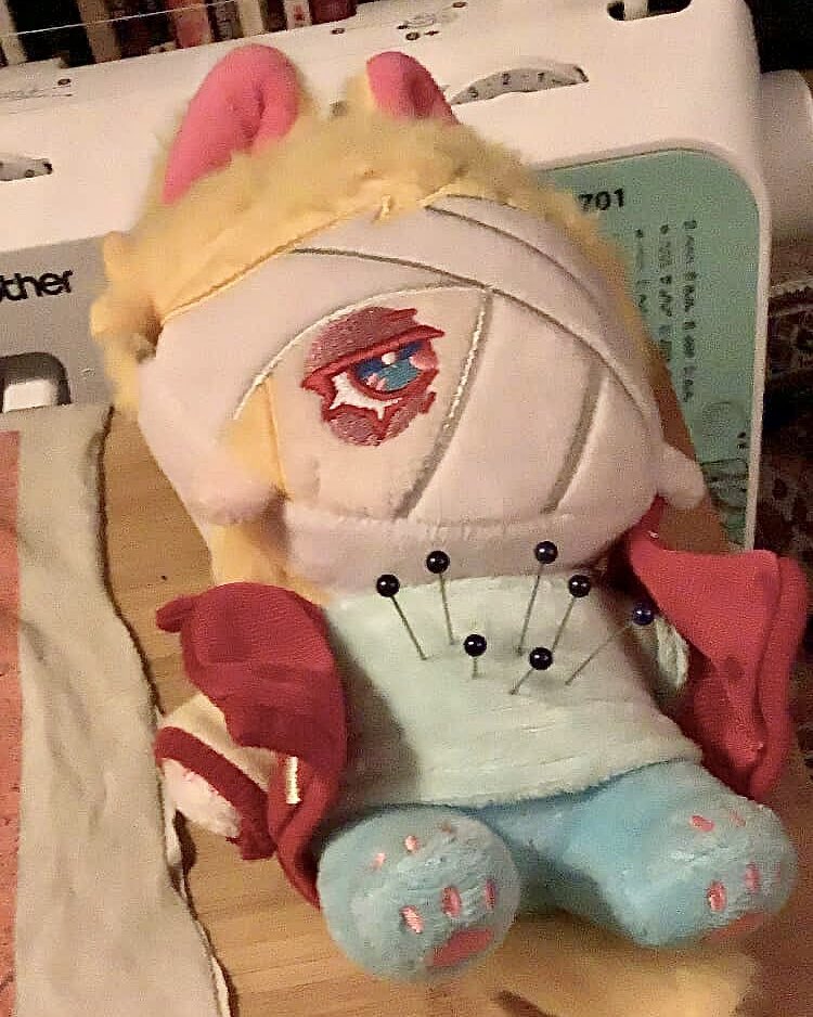 xxsjacket's tweet image. those videos of people abusing their spamton plushies reminds me of how i use my hotline miami jacket plush as a pin cushion