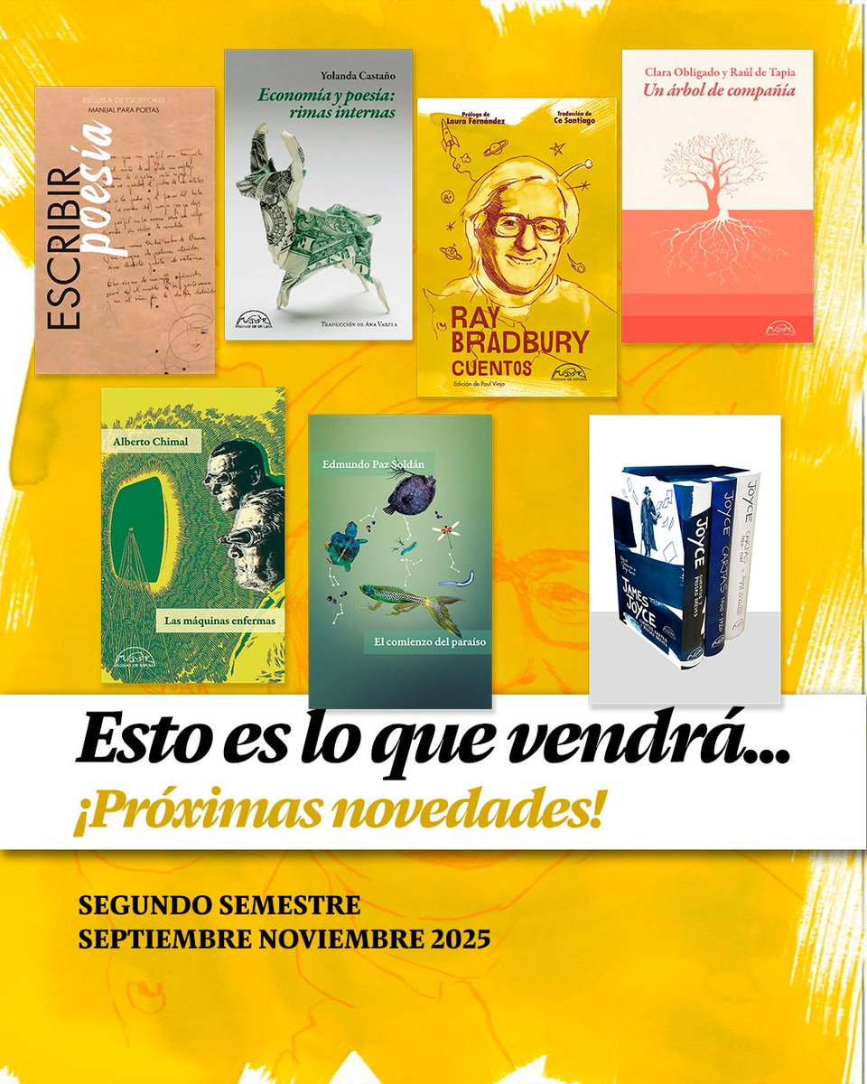 paginasdeespuma's tweet photo. ESTAS SON LAS NOVEDADES QUE ESTAMOS PREPARANDO PARA EL OTOÑO: tendremos, como siempre, mucho cuento, clásico y contemporáneo, nuevo manual de la Escuela de Escritores, dos ensayos interesantísimos y un Estuche James Joyce ideal para el arbolito... 👇👇👇
🔗https://t.co/wuDFdfkjhj https://t.co/Te2Q9ZbEaX
