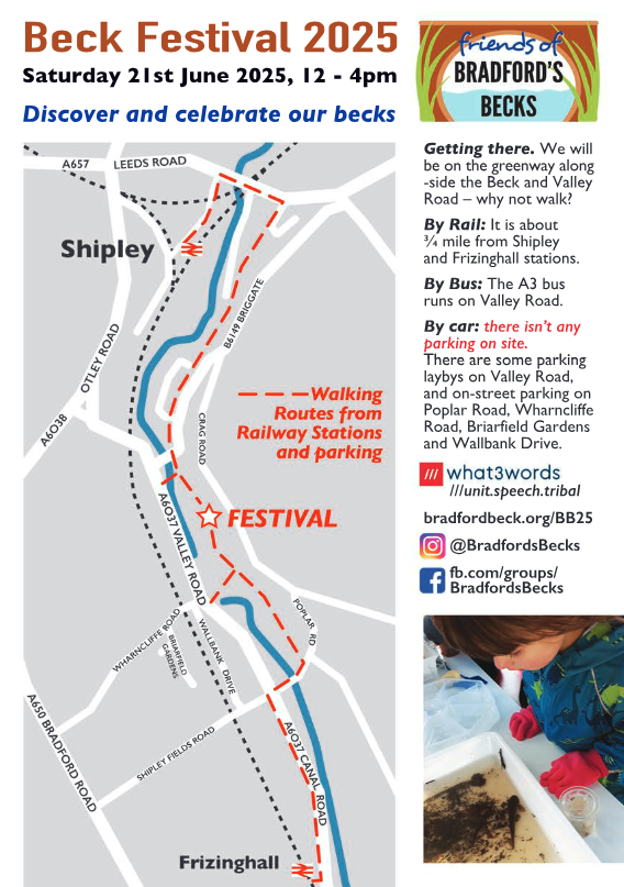ShipleyTC's tweet image. A festival of the senses & short walks is on offer at Valley Road on 21st June as Friends of Bradford’s Becks (FoBB) host their 2025 festival and celebration of Bradford’s Becks. Visitors are also encouraged to bring a picnic & refreshments as there are no on-site refreshments.