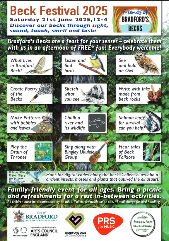 ShipleyTC's tweet image. A festival of the senses & short walks is on offer at Valley Road on 21st June as Friends of Bradford’s Becks (FoBB) host their 2025 festival and celebration of Bradford’s Becks. Visitors are also encouraged to bring a picnic & refreshments as there are no on-site refreshments.