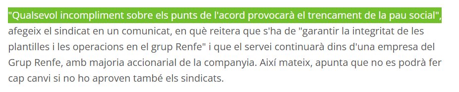 En quin moment es permet que aquests lobbies es dediquin a amenaçar de trencar la pau social si no se'ls fa cas?

🆘El servei de Rodalies està segrestat, per <a href="/Renfe/">Renfe</a> , per <a href="/Adif_es/">Adif</a> i pels sindicats que diuen defensar-lo mentre el condemnen al col·lapse i nosaltres ja n’estem farts
