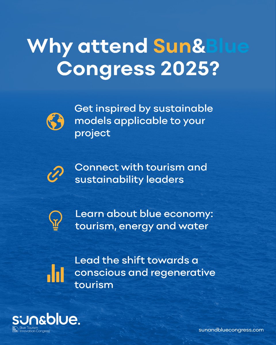 🙌 Four reasons why you can't miss Sun&amp;Blue Congress 2025.
-----
🙌 Cuatro razones por las que no te puedes perder la tercera edición de #sunandbluecongress.

#tourism #bluetourism #turismo #turismoazul #economia #economy #blueeconomy
