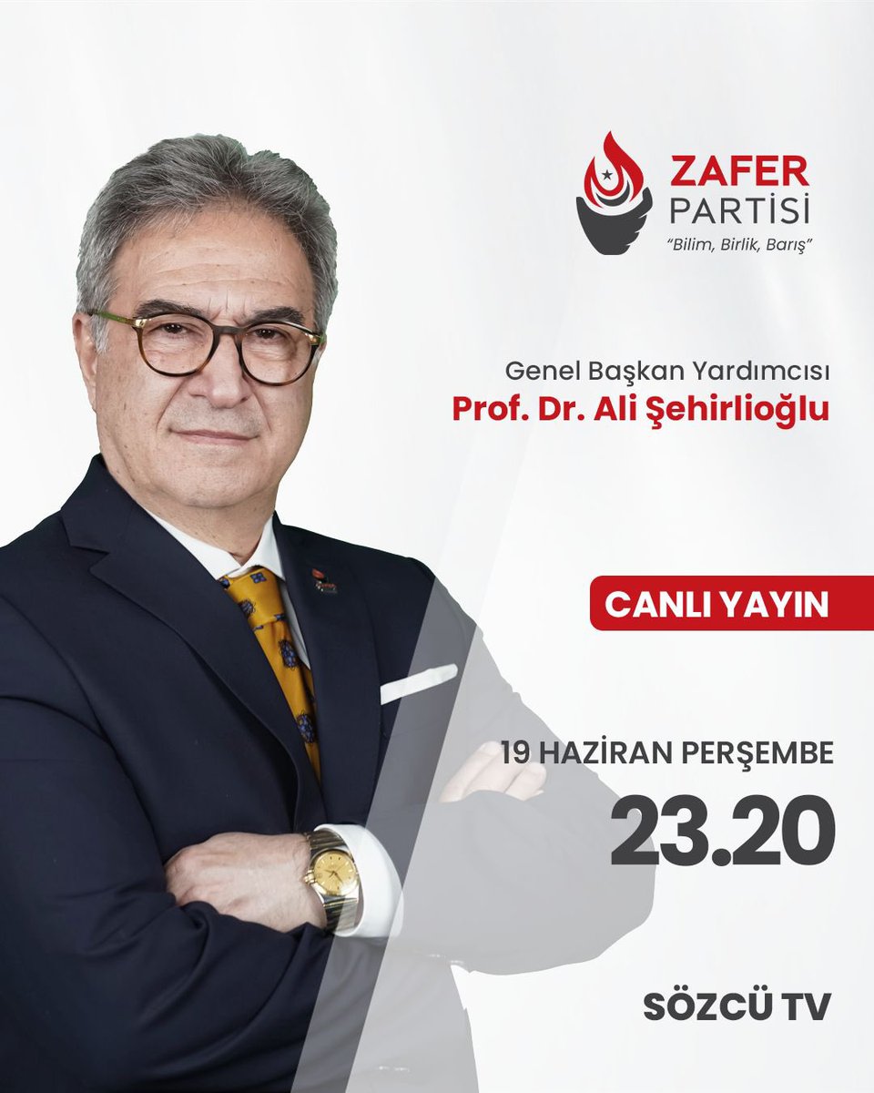 Genel Başkan Yardımcımız Prof. Dr. Ali Şehirlioğlu, bugün (19 Haziran Perşembe) saat 23.20’de Sözcü TV’de Saygı Öztürk’ün konuğu olacaktır.

🗓️ 19 Haziran Perşembe
⏰ 23.20
📺 Sözcü TV