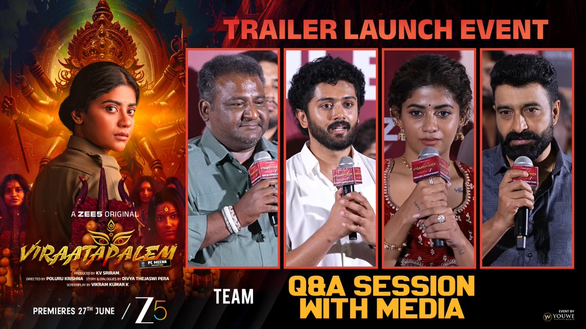 MediaYouwe's tweet photo. Team #Viraatapalem Interactive Q&A Session with Media at the Trailer Launch Event ❤️🔥
▶️ https://t.co/PjaVRJnPQk
#ViraatapalemOnZee5 PREMIERES 27th JUNE
From the director and makers of the blockbuster #RecceOnZee5
@abhignya_v
@CharanLakkaraju @southindianscreens
@DivyaThejaswi @MediaYouwe