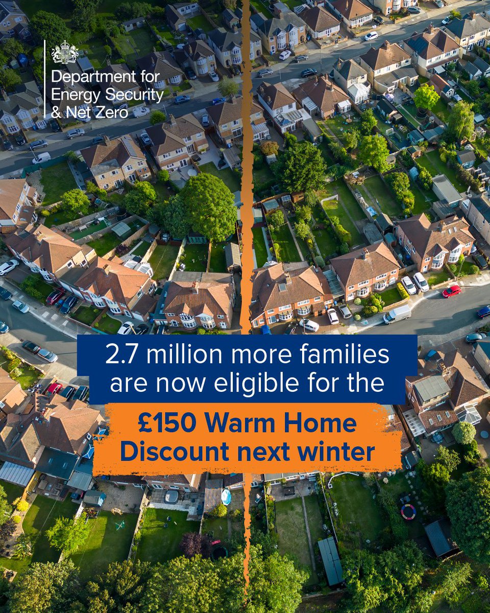 📢 Proud to announce that millions more families will get £150 off their energy bills this winter through the expanded Warm Home Discount.

This is what a government that puts people first looks like.

🔗 gov.uk/government/new…