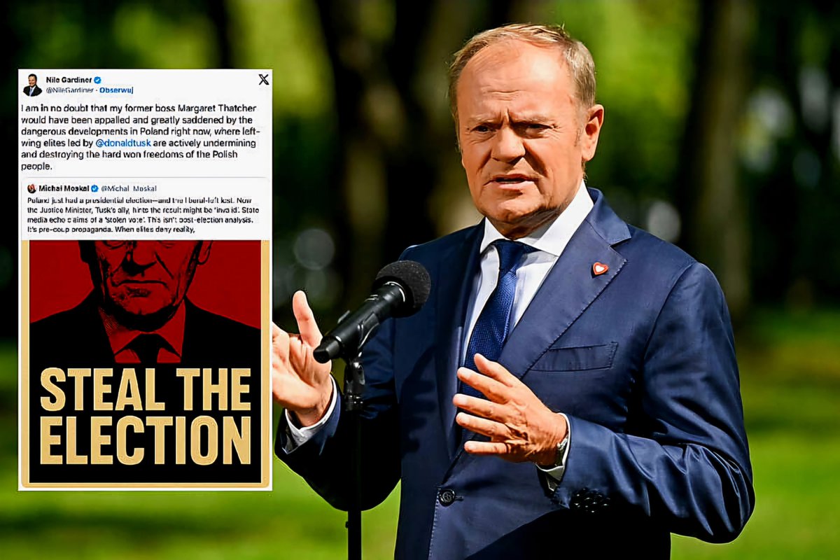 Świat przerażony "parademokracją" w Polsce.
Tusk porównywany do Putina.
Nile Gardiner, były doradca brytyjskiej premier Margaret Thatcher, odnosząc się do wydarzeń w Polsce, gdzie politycy PO i jej sprzymierzeńcy próbują podważyć wynik wyborów prezydenckich napisał:
"Skandaliczne