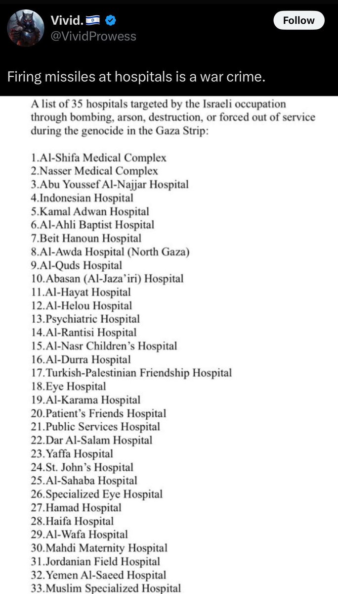 🇮🇱🇵🇸 Here the list of Palestinian hospitals … fired at