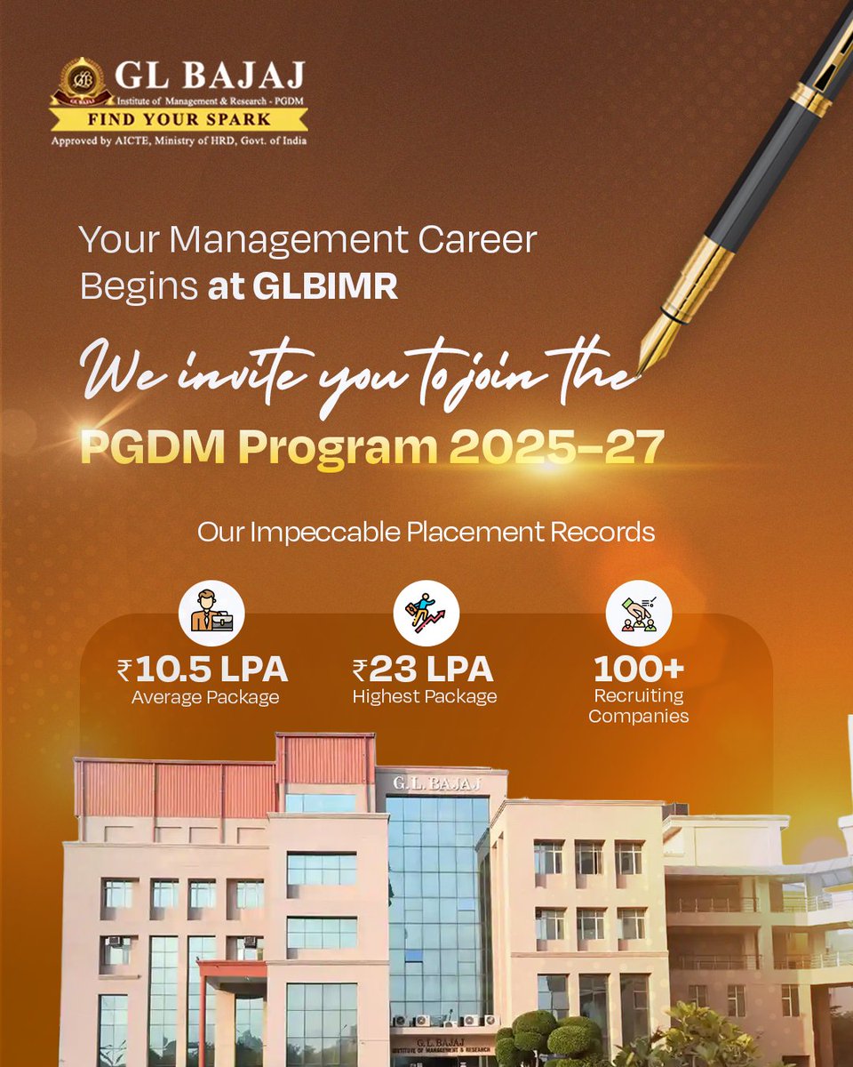 glbajajimr's tweet image. Jumpstart Your Journey with GLBIMR’s PGDM 2025–27!

💼 100+ Top Recruiters
📈 ₹10.5 LPA Average Package
🏆 ₹23 LPA Highest Package

Your dream job? Just one decision away.
Apply now 👉 glbimr.ac.in/admissions-202…

#GLBIMR #PGDM2025 #MBAIndia #AdmissionsOpen #CampusPlacements