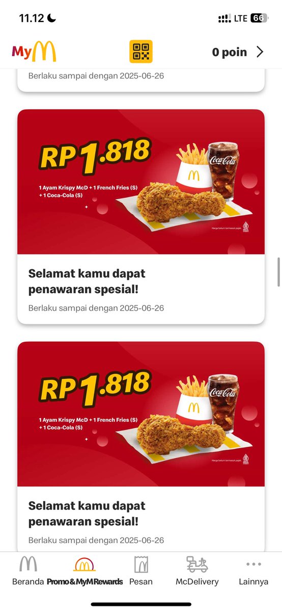 enoollaa77's tweet photo. READY
Voucher Mcd Cuma Bayar 2.000

Dapet : 1 Ayam Crispy ( Bisa Pilih Bagian ) + Coca Cola + French Fries

Per Voucher 12k Aja.  Jadi Total Bayar 14k ( 12k voc + 2k di Mcd )  Bisa Dine in / Takeaway.  Wajib Ditukar di Outlet ( Gabisa Delivery )  #zonajajan  #zonauang️ https://t.co/rbhB5g06U3