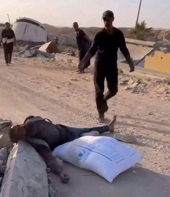 Recibió una bolsa de harina, pero un psicópata vestido con uniforme le ejecutó a distancia.

El ejército sionista, mientras tanto, se divierte en los campos de tiro al aire libre que son en realidad los mal llamados "centros de distribución humanitaria".

Hoy, de nuevo, en Gaza.