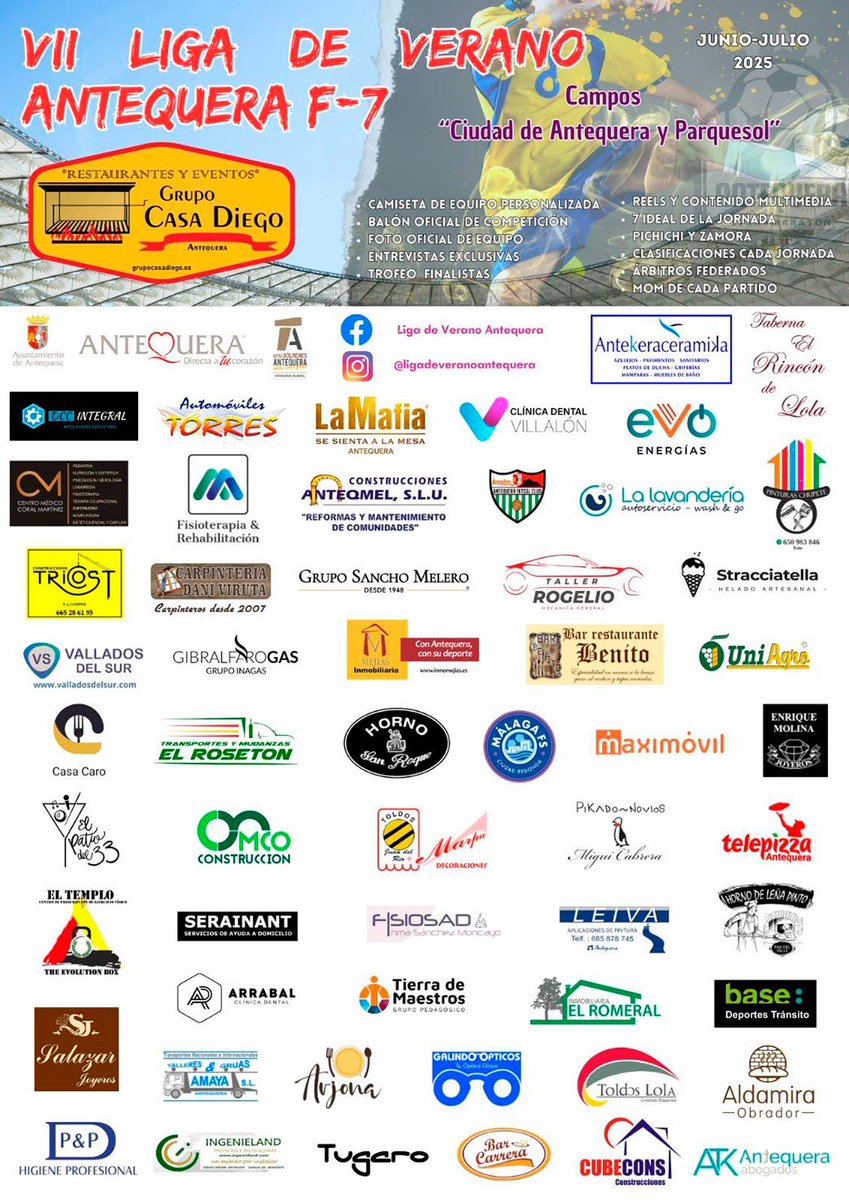 ⚽️🥅 Verano de #fútbol en Antequera con la VII Liga de Fútbol 7 y dos maratones de 24 horas de fútbol sala

Tres competiciones que se desarrollarán durante los meses de #junio y #julio

📲 Más información:
antequera.es/noticias/busca…

#Antequera es #MásCiudad