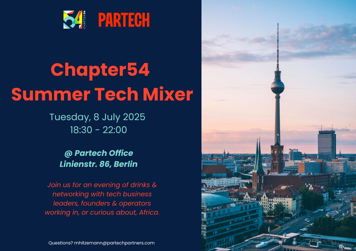 Sommer steht vor der Tür!🌞 Join us for a relaxed evening of sunshine, sips and networking at the Chapter54 Summer Tech Mixer in the heart of Berlin!

Spots are limited- please RSVP here: lu.ma/pfubt1y2

📅 8th July 2025
📍Linienstr 86, 10115 Berlin
🕑 18:30 - 22:00