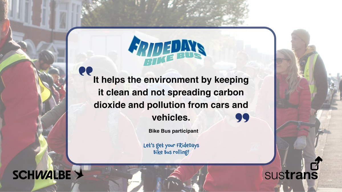 fridedaysbb's tweet image. Today is #cleanairday! 🌍 A #BikeBus is a great way of reducing the number of cars outside the school gates whilst building community and making the school run active &amp;amp; fun! Checkout our FREE toolkit to get started👉 buff.ly/dTotGtj @sustrans @schwalbeUK #Fridaywecycle