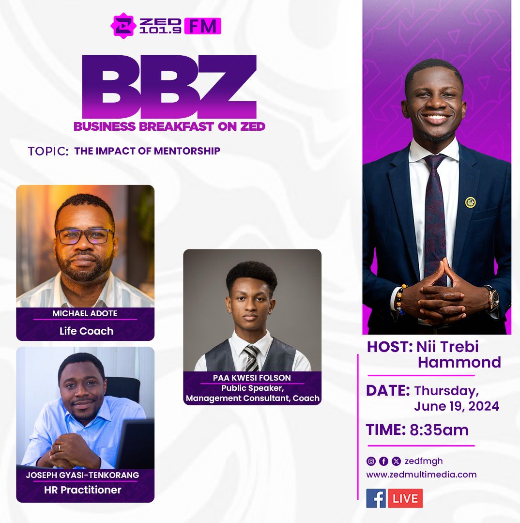 Good morning, Ghana!

It's going to be fireworks on #BBZ🎇
Today, we are going to have an insightful conversation! 
The guest-experts are ready to talk about the impact of mentorship especially among young professionals. 

Join us today:
youtube.com/live/NRbvzpTKW…

#zedfmgh