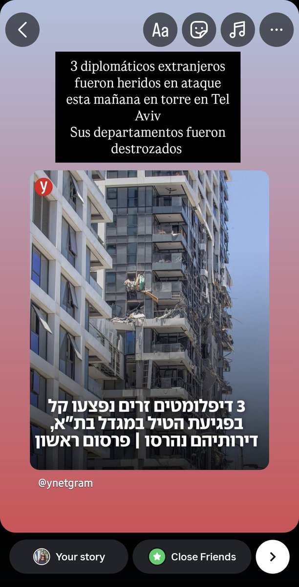 3 diplomáticos extranjeros fueron heridos esta mañana en ataque torre residencial en Tel Aviv. 
Sus apartamentos fueron destrozados.