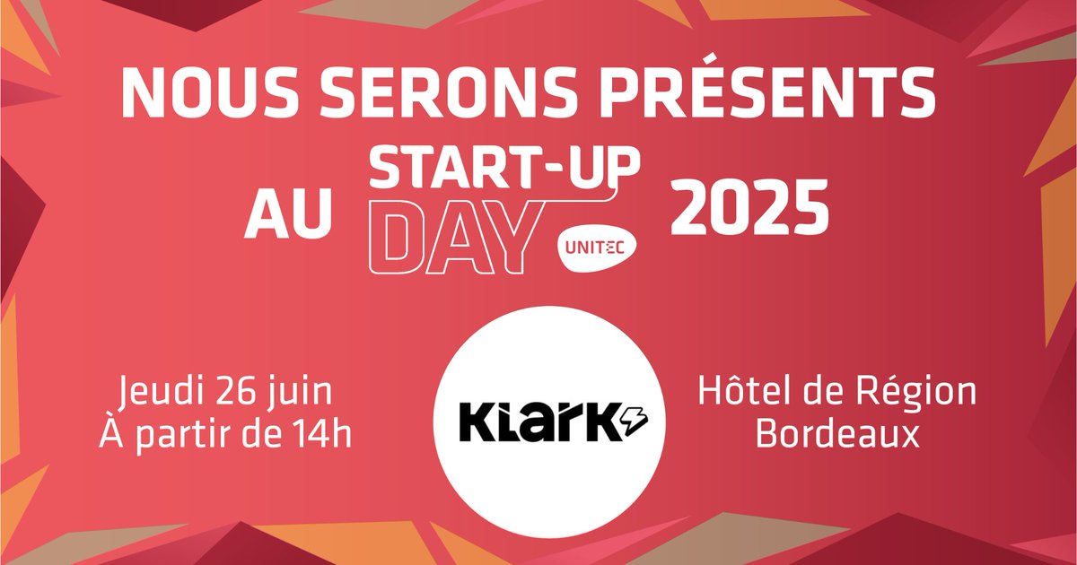 AiKlark's tweet photo. 🚀 Klark sera au StartUp Day d’@UNITEC_Bdx le 26 juin à l’Hôtel de Région !
Au programme : démo live de notre copilote IA 🤖, échanges avec investisseurs 💬, et remise des Unitec Awards 🏆
Venez nous voir !
👉 Prenez RDV ici : https://t.co/WaM5TcX89P
#IA #StartupDay #Klark https://t.co/1FYNUF6ijh