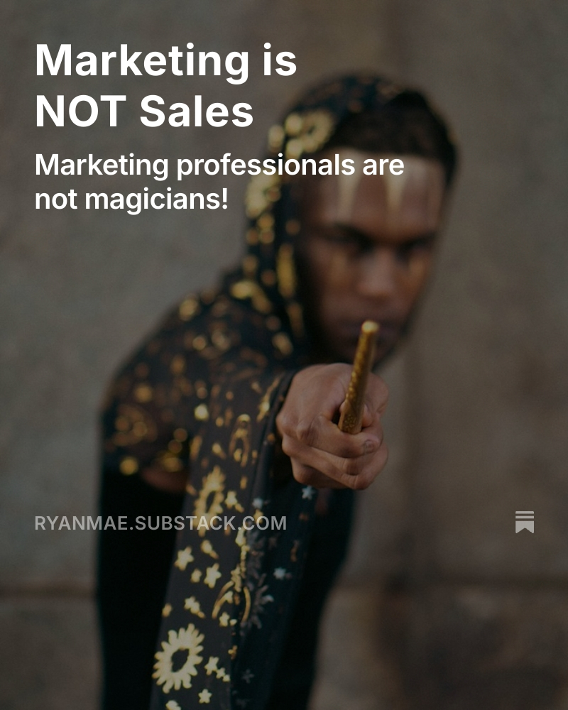 RyanMae's tweet image. Marketing is NOT Sales - read this and tell me if you agree? open.substack.com/pub/ryanmae/p/…