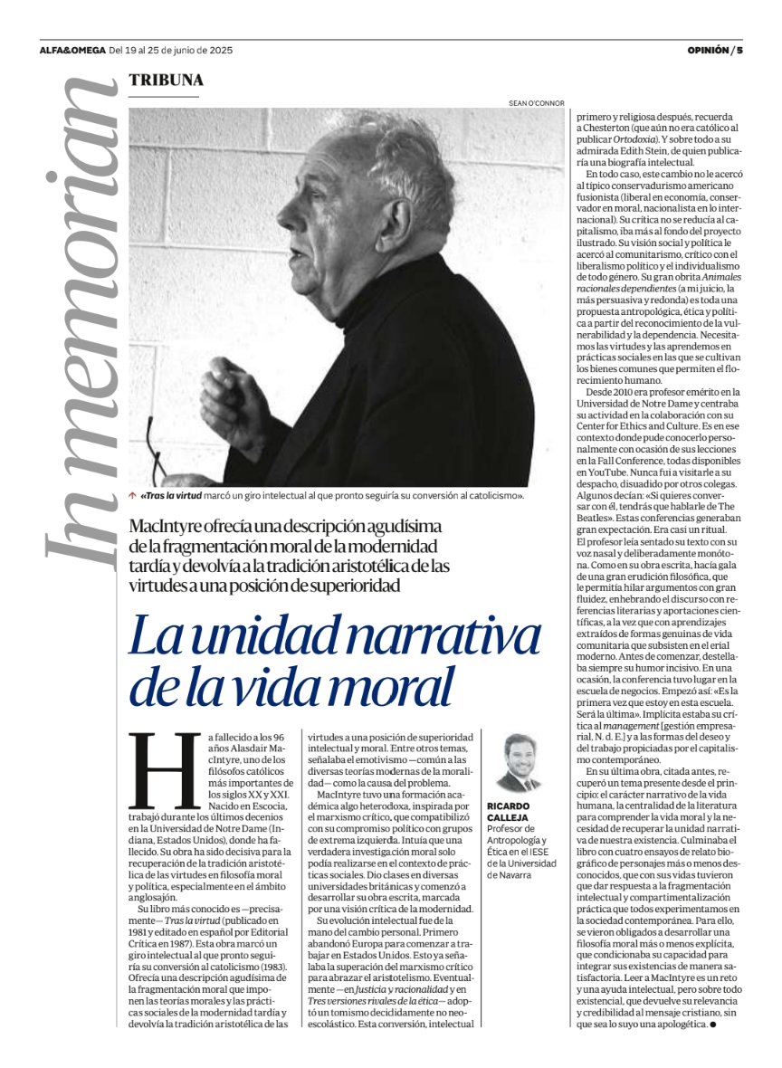 Ricardo Calleja (@ricardocrc) on Twitter photo Me pidieron este obituario sobre MacIntyre en <a href="/alfayomegasem/">Alfa y Omega</a> que he escrito con gran cariño y admiración.
Gracias siempre al <a href="/ND_EthicsCenter/">de Nicola Center for Ethics and Culture</a> por darme la oportunidad de conocer al maestro. <a href="/cartersnead/">Carter Snead</a> <a href="/mccabaniss/">Margaret Cabaniss</a> et al Me pidieron este obituario sobre MacIntyre en <a href="/alfayomegasem/">Alfa y Omega</a> que he escrito con gran cariño y admiración.
Gracias siempre al <a href="/ND_EthicsCenter/">de Nicola Center for Ethics and Culture</a> por darme la oportunidad de conocer al maestro. <a href="/cartersnead/">Carter Snead</a> <a href="/mccabaniss/">Margaret Cabaniss</a> et al