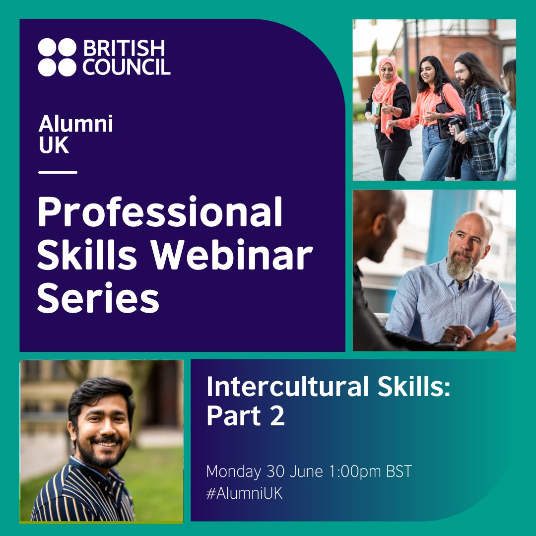 trBritish's tweet image. Are you looking to develop your professional knowledge?
Intercultural skills are essential in the workplace and make you a better communicator and collaborator. If you missed our first webinar, fear not! You can join us for part two on 30 June: ow.ly/90Zv50W1sU2
#AlumniUK