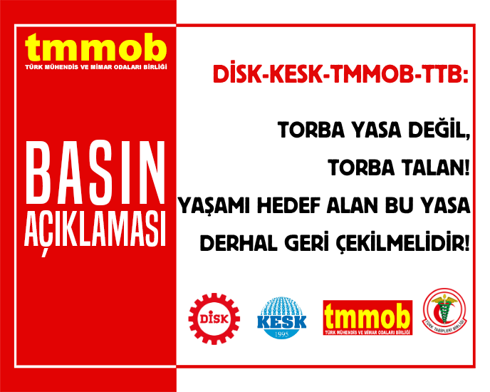 DİSK, KESK, TMMOB, TTB 19 Haziran 2025 tarihinde "Torba Yasa Değil, Torba Talan! Yaşamı Hedef Alan Bu Yasa Derhal Geri Çekilmelidir!" başlıklı bir basın açıklaması yaptı.

tmmob.org.tr/icerik/disk-ke…

<a href="/diskinsesi/">DİSK</a> 
<a href="/KESK1995/">KESK</a> 
<a href="/ttborgtr/">Türk Tabipleri Birliği</a>