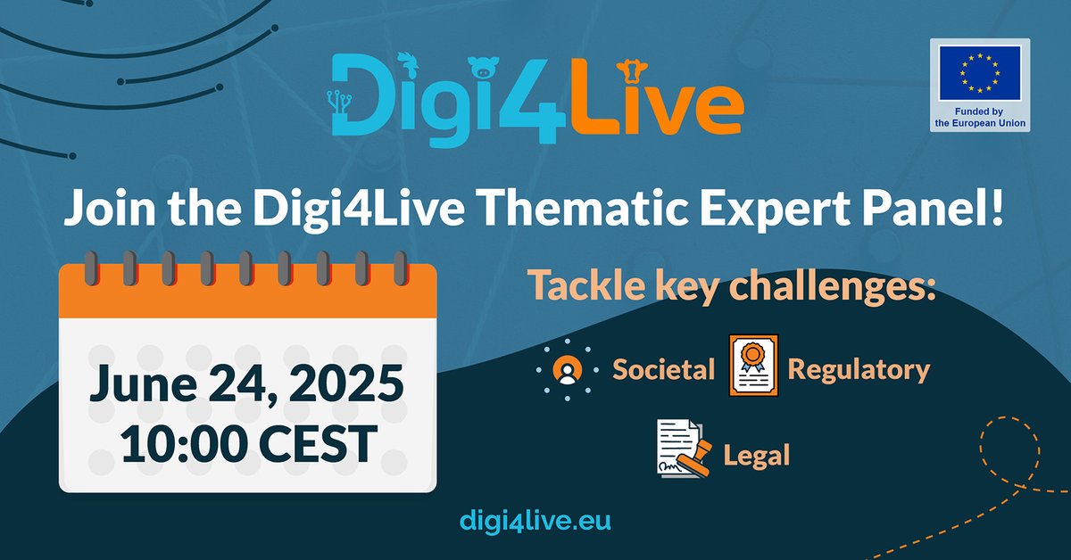 👩‍⚖️  Join the Digi4Live Expert Panel on Societal, Regulatory &amp; Legal Issues (TEP-R) to shape how the EU Data Act impacts livestock farming. ⚖️

👉 Apply now:
us06web.zoom.us/meeting/regist…

#DataGovernance #HorizonEurope #ResearchImpactEU